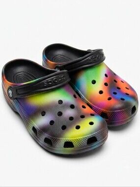 Crocs Classic Clog Rainbow Ombre Tie-Dye Black Base Kids Size J5